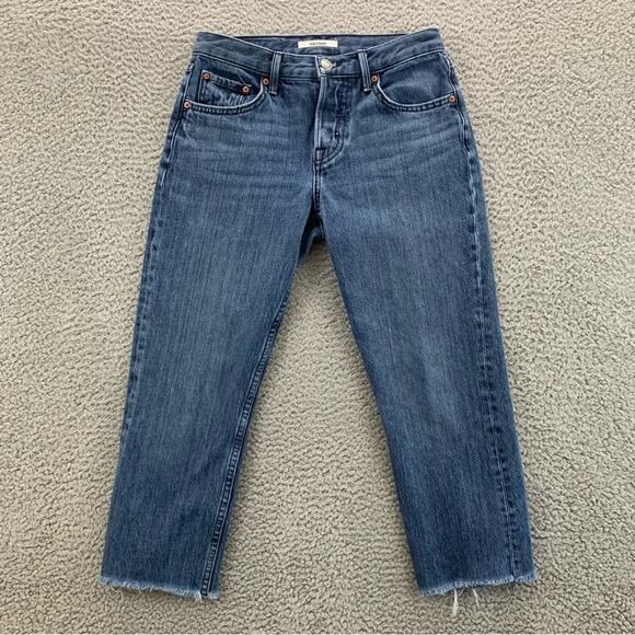 GRLFRND Tatum Cropped Straight Leg Frayed Raw Hem Button Fly Women's -  Size: 24 - Picture 1 of 16